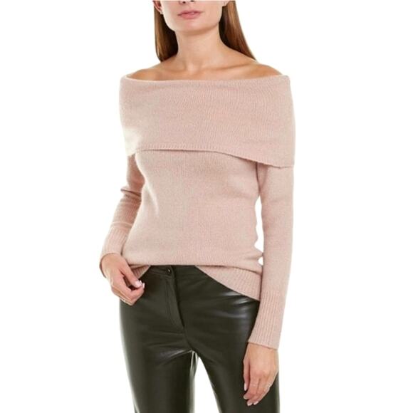 Theory Off The Shoulder Long Sleeve Light Pink Wool Blend Pullover Sweater Small - Picture 2 of 14
